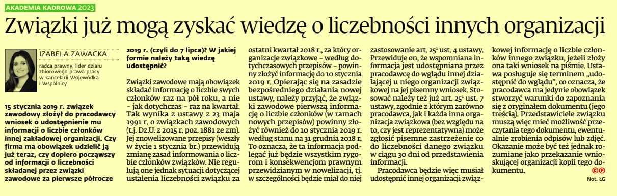 Gazeta Prawna I. Zawacka Związki już mogą zyskać wiedzę o liczebności innych organizacji 31012019